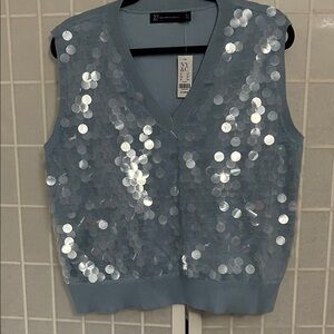 New York & Company Light Blue Sequin Top